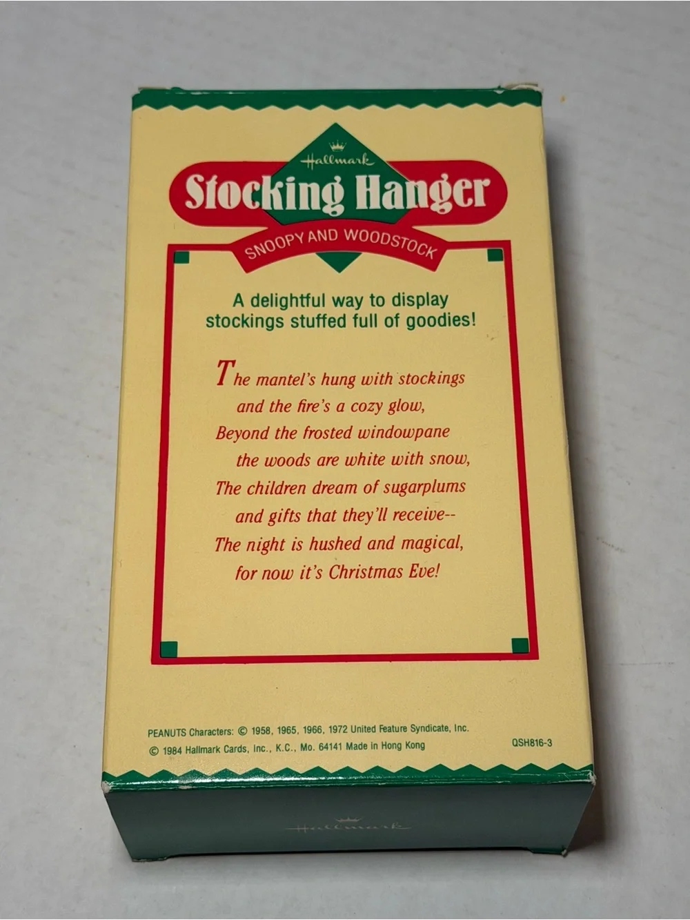 Vintage Hallmark Peanuts SNOOPY WOODSTOCK Christmas 1984 Stocking Hanger